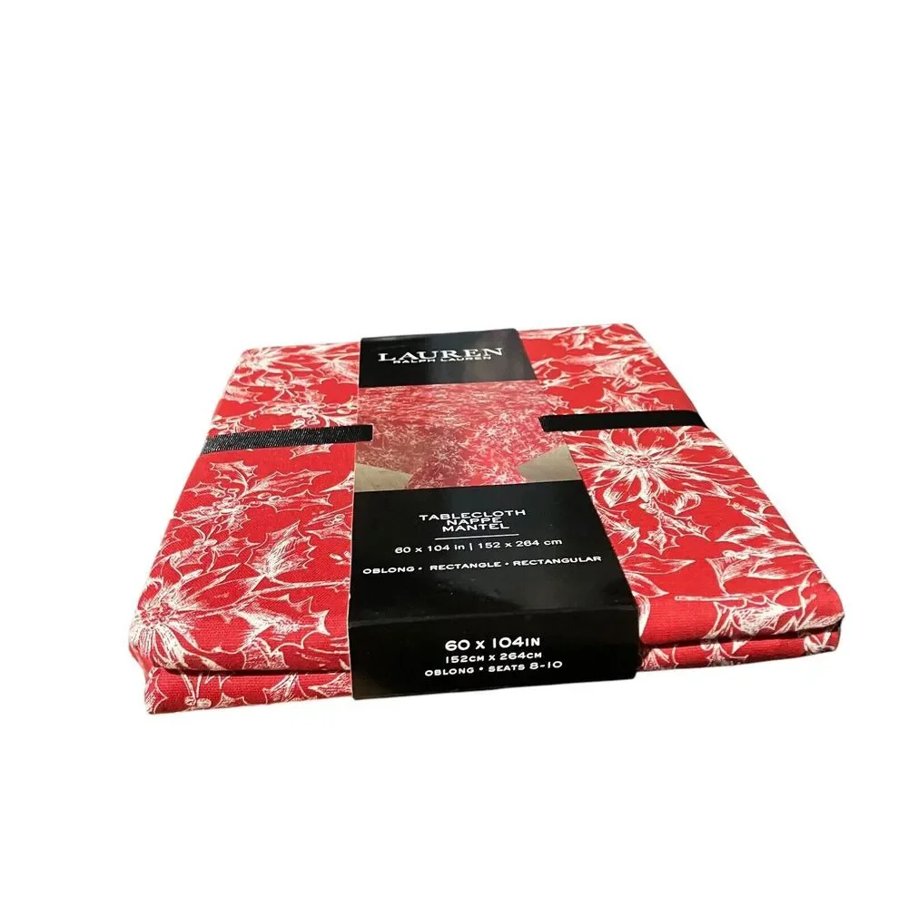 Ralph Lauren Tablecloth 60x104 Red Christmas Festive Rectangle Poinsettia Cotton